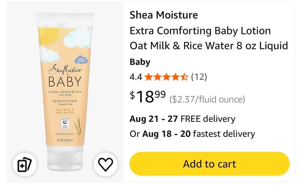SheaMoisture Extra Comforting Baby Lotion Oat Milk & Rice Water 8 oz